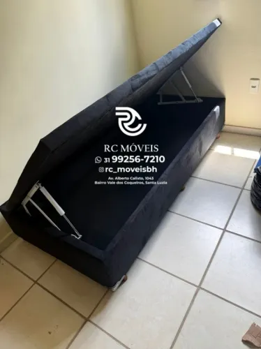 Conjunto cama box Baú Para solteiro 88x1.88 Blindado com Pistão a Gás