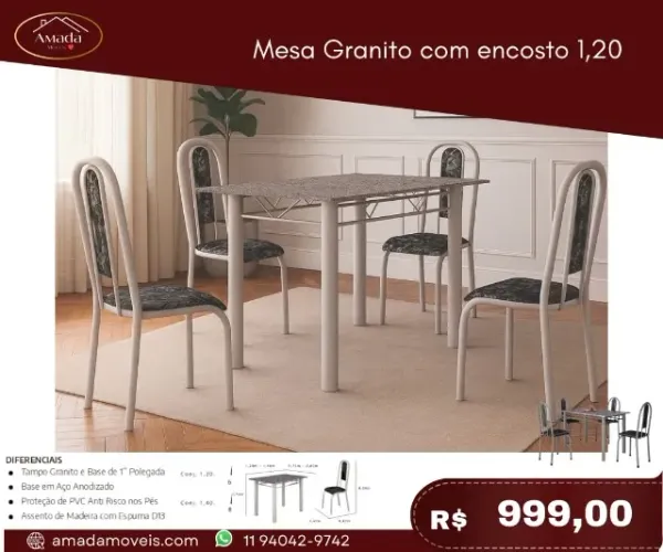 Mesa de granito com encosto 1,20, a pronta entrega