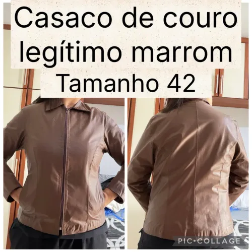 Casaco de Couro Legítimo Marrom - TAM. 42