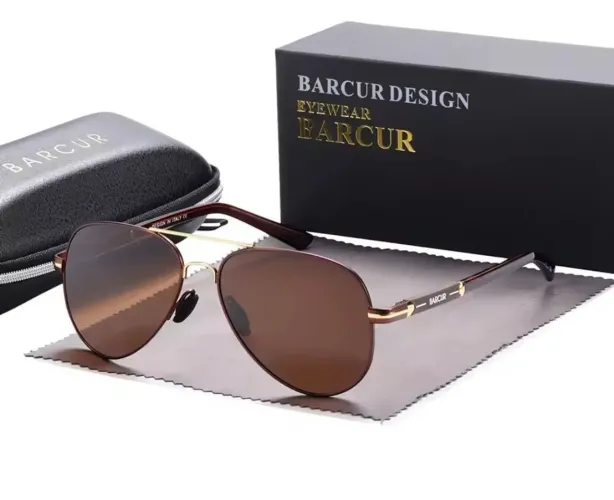 Oculos de Sol BARCUR® Aviador Marrom Clássico Lentes Polarizadas Marrom Proteção UV400
