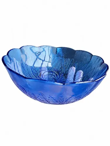 Tigela Vintage Azul Vidro Indonésia Antiga Floral Retrô Decoração Colecionador