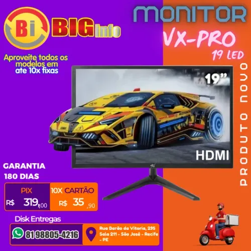 Monitor Gamer VXpro VX190Z 19 Led Wsxga 60hz 5ms Hdmi Vga - Em ate 10x Fixas 