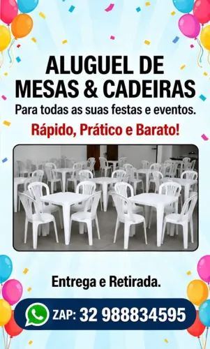 Aluguel de mesas. Cadeiras e toalhas para festas.