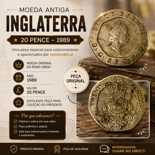 Moeda Antiga Inglaterra - 20 Pence (1989) - Moeda Original do Reino Unido