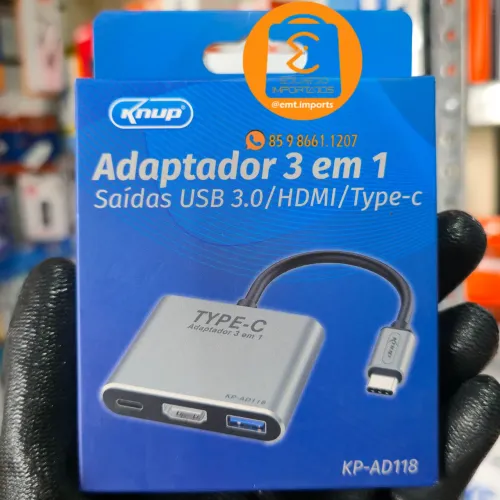 Cabo Adaptador, Conversor TIPO-C para HDMI, USB 3.0 e Tipo-C (3 em 1) 