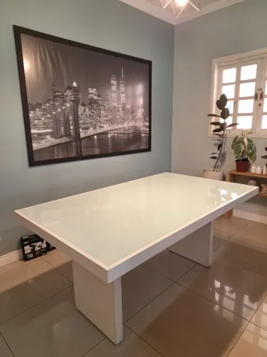Mesa de jantar 169 x 99 mm branca com MDF e vidro