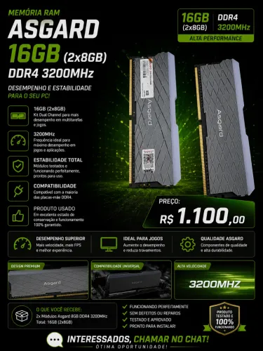 Memória RAM Asgard 16GB (2x8GB) DDR4 3200MHz