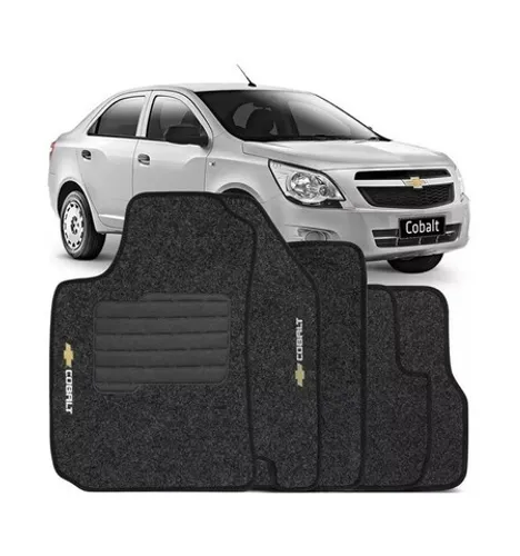 Jogo 4 pcs Tapete Chevrolet cobalt Preto com Logo pbvft pjpcu