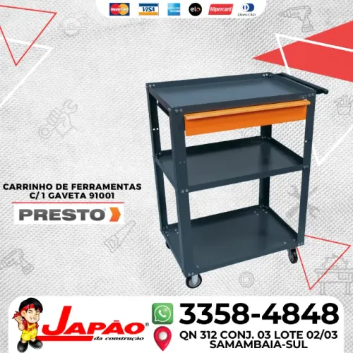 Carrinho de Ferramentas 1 Gaveta Reforçado Presto 