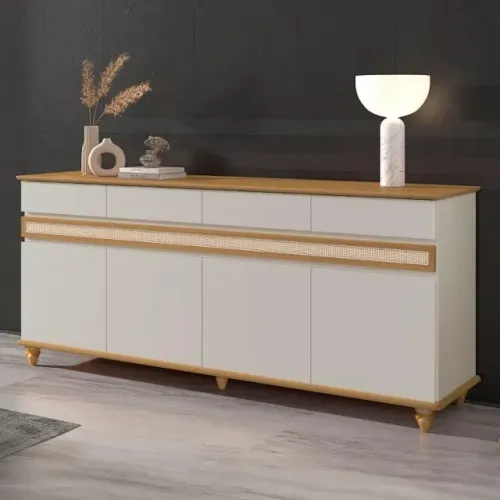 Buffet / Balcão Acássia Retrô Com Acabamento em Rathan! Frete + Montagem