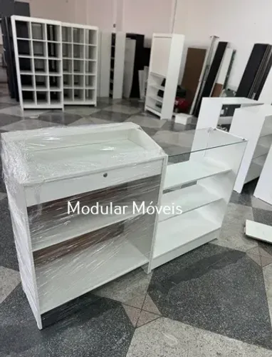 Balcão Caixa + Balcão Expositor com Vidro Superior - Novo
