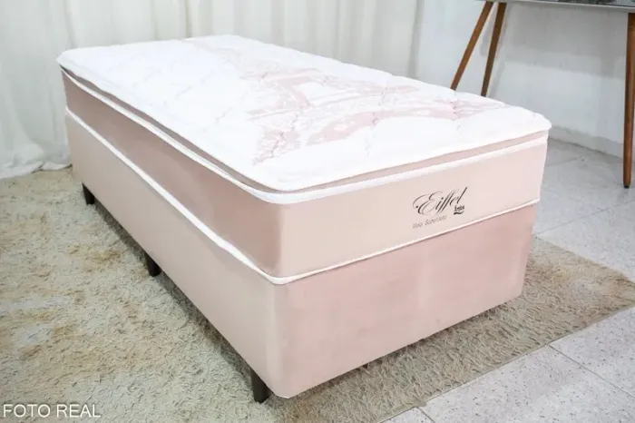 Colchão Solteiro Eiffel Molas Superlastic + Base Rosa rf65