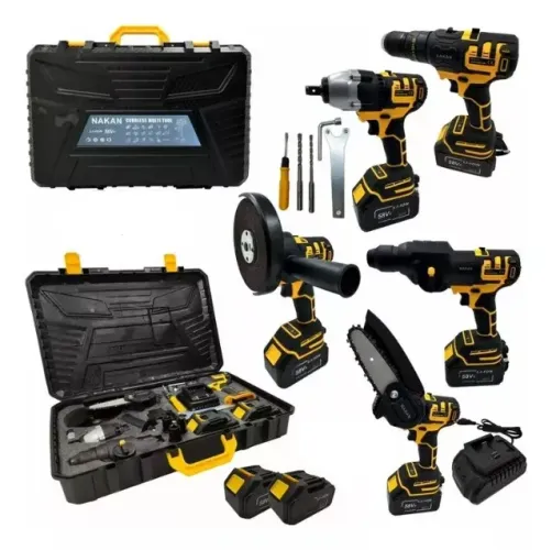 Kit Ferramentas 5 em 1 Furadeira Parafusadeira Motoserra Chave Impacto a Bateria 48V Novo
