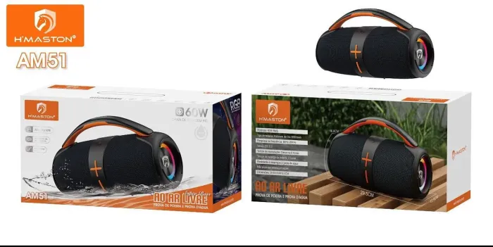 Caixa de Som Bluetooth H'MASTON AM51 60W à Prova d' Água