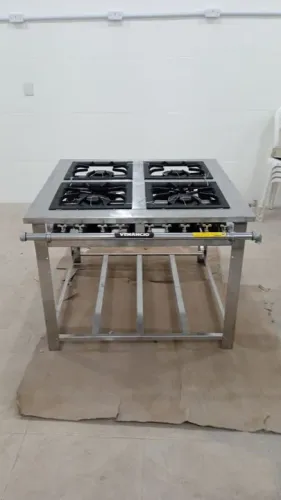 Fogão Industrial maxi inox grelhador 40x40 4 queimadores duplos Venâncio 