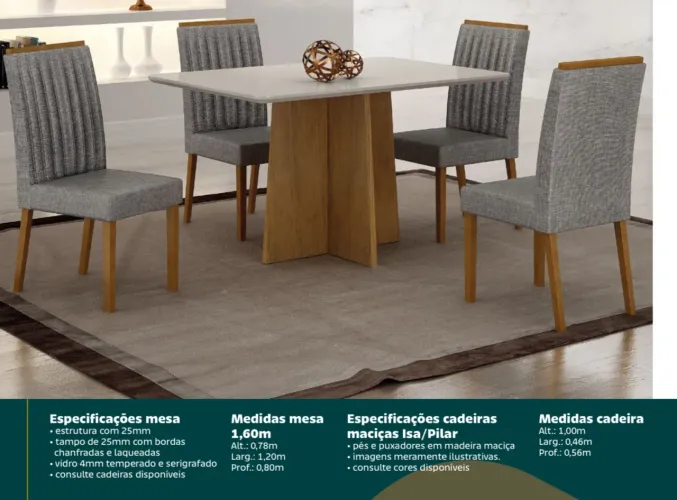 Mesa de jantar 4 lugares 12x sem juros 