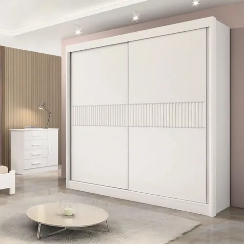 Guarda-Roupa Casal 2 Portas Cancun Ripado MDF Branco rf32