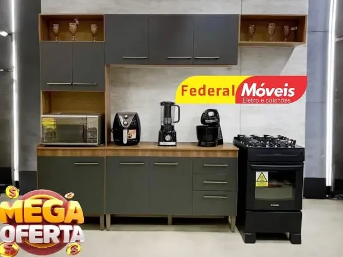 Armário de cozinha grafite 240 cm