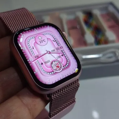 Relógio Smart Hw Mini 2 41mm Rosa Atualizado com 7 Pulseiras