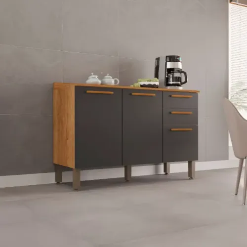 !!! FRETE GRATIS !!! Balcão Cozinha New Valencia 3P2G Cinamomo/Grafite Salleto