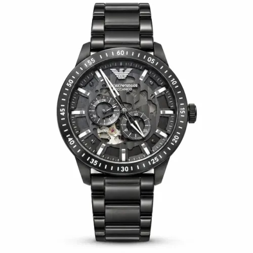 Emporio Armani Meccanico Preto 42 mm Automático - Open Heart - Aço - Novo na Caixa
