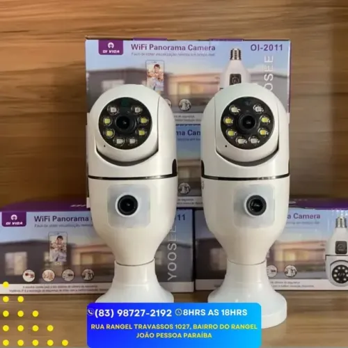 Câmera Segurança Wi-Fi Dupla Lentes Lâmpada Visão Noturna 360 Cor Bivolt