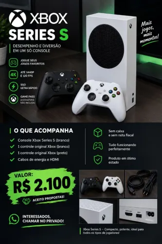 Xbox Série S Branco + 2 Controles (Branco e Preto)