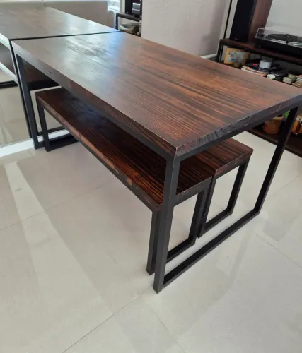 Mesa Bancos Jantar Madeira Maciça Rústica - Punho De Ferro