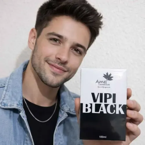 perfume vipi black amei cosméticos 100ml masculino amadeirado alta fixação