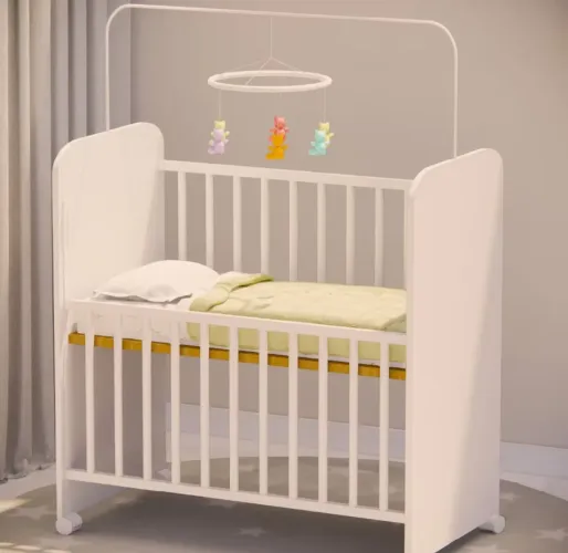 Mini berço com colchão e haste para mosquiteiro e lateral regulável