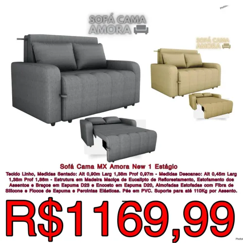 Sofá cama Amora em Linho 1.38m suporta 110kg por pessoa / frete grátis/ pague na entrega