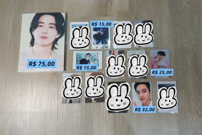 EXO photocards e polaroids oficiais (YIXING, CHANYEOL, SEHUN, KYUNGSOO, KAI E BAEKHYUN)