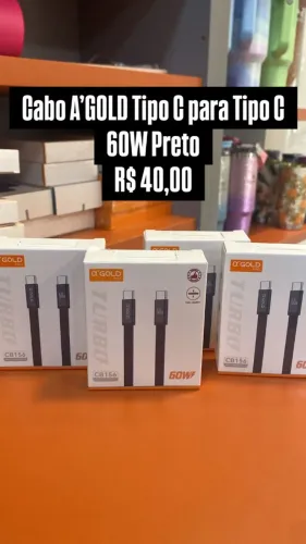 Cabo AGold Tipo C para Tipo C / 60W / Preto / Produto Novo / Loja Física