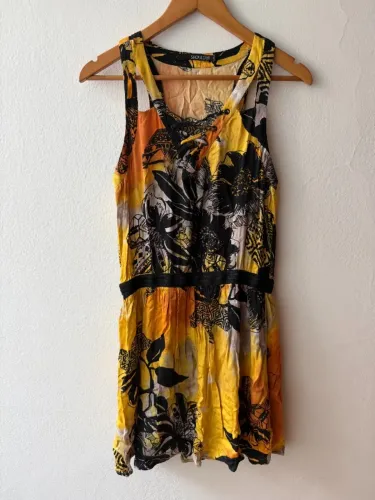 Vestido Shoulder Estampado Floral Amarelo Tam G