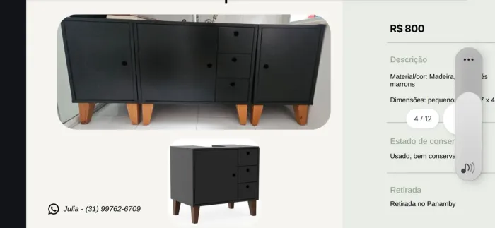 Gabinete coluna 3 peças em preto para banheiro. Designretro em madeira. . Exc