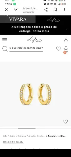 Argola Life Glam em Prata 925 com Banho de Ouro Amarelo 18k e Pedras Incolores, 12mm