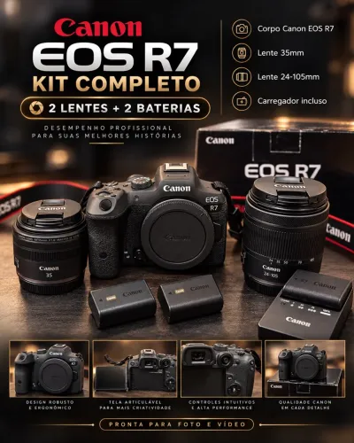 CÂMERA CANON EOS R7 COMPLETA 2 LENTES