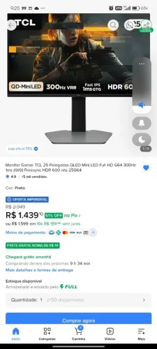 vendo ou troco , monitor tcl 25 mini led 300hz novo. 