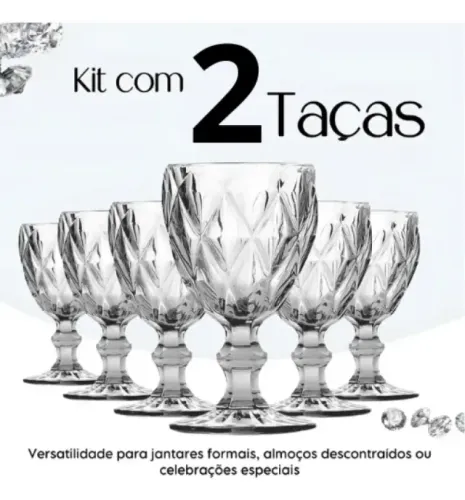 Jogo 2 Taças Diamante Vidro 330ml Copo Diamond Moderno Luxo