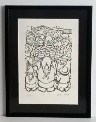 Diego Rivera, gravura 42 x 32 cm, com moldura e assinada à mão