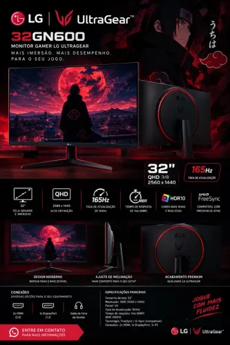 Monitor Gamer LG Ultraguear 32" QHD 165Hz 32N600