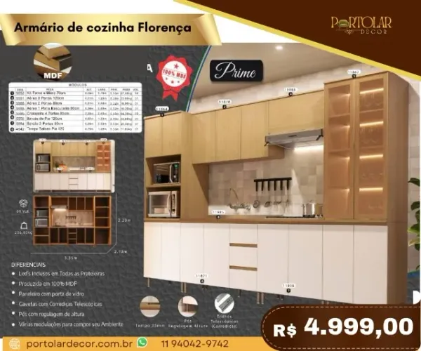 Armário de cozinha Florença, a pronta entrega