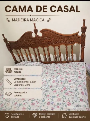 Cama madeira maciça com colchão 