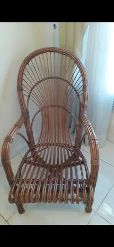 Cadeira de Vime Bambu Antiga Estilo Pavão com Almofada assento veludo marrom 