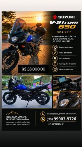MOTO VSTROM 650 AZUL,PNEUS NOVOS, GPS ,BAU 55 LITROS, ECONÔMICA. LUIS * Whats