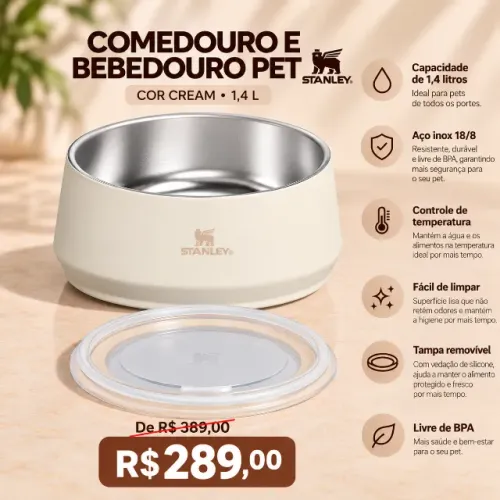 Bebedouro e Comedouro Pet Stanley Cream 1.4L