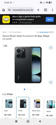Xiaomi Redmi Note 14 dual sim 4G 8gb 256gb cor preto - SEMI NOVO <br>