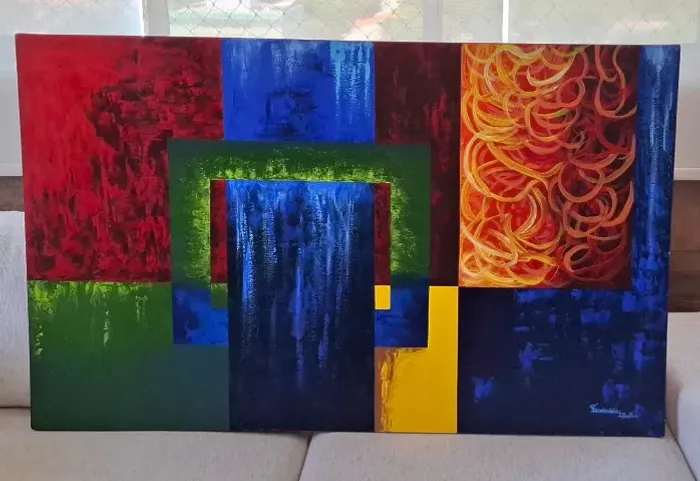 Quadro óleo sobre tela abstrato 80x130cm - Fernanda Dutra