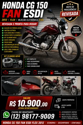 ? Honda CG 150 Fan ESDI Flex 2012 Revisada | Kit Cilindro Novo | R$ 10.900,00 ?