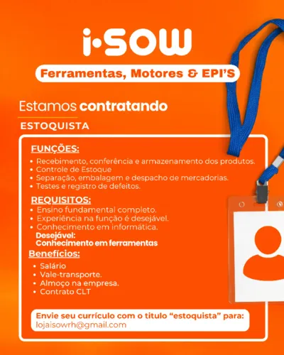 CONTRATA-SE ESTOQUISTA INICIO IMEDIATO